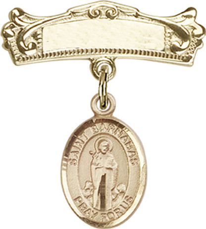 Personalized Baby Badge - Engraved Badge Pin with St. Barnabas Charm