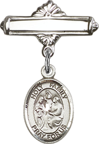 Personalized Baby Badge - Engraved Badge Pin with Holy Family Charm