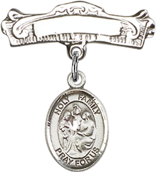 Personalized Baby Badge - Engraved Badge Pin with Holy Family Charm
