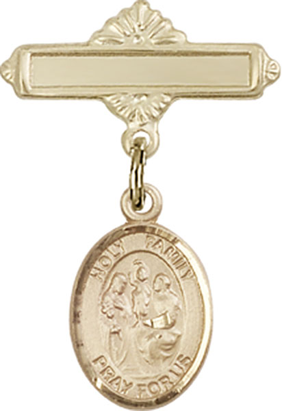 Personalized Baby Badge - Engraved Badge Pin with Holy Family Charm