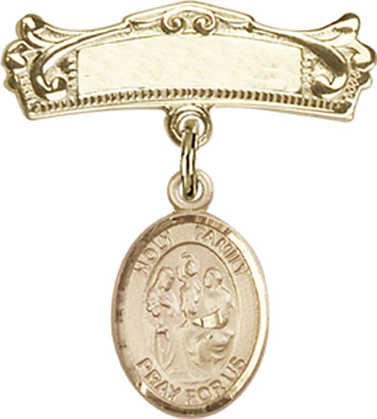 Personalized Baby Badge - Engraved Badge Pin with Holy Family Charm