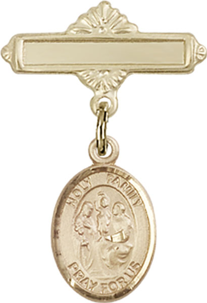 Personalized Baby Badge - Engraved Badge Pin with Holy Family Charm