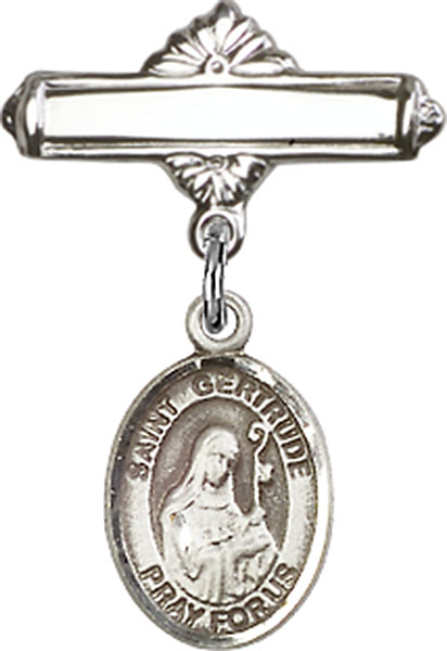 Personalized Baby Badge - Engraved Badge Pin with St. Gertrude of Nivelles Charm