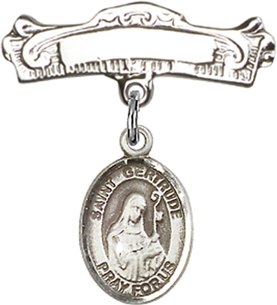 Personalized Baby Badge - Engraved Badge Pin with St. Gertrude of Nivelles Charm
