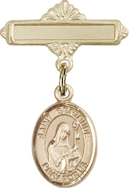 Personalized Baby Badge - Engraved Badge Pin with St. Gertrude of Nivelles Charm