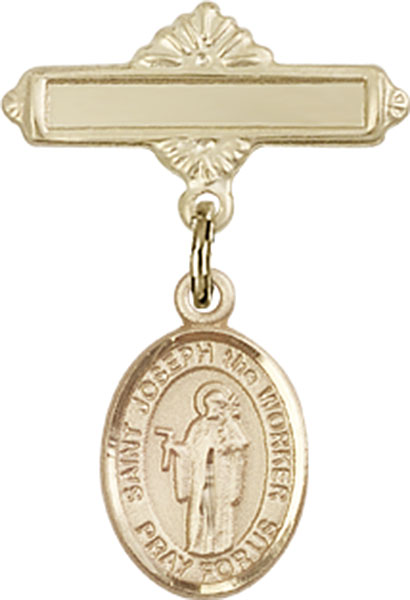 Personalized Baby Badge - Engraved Badge Pin with St. Joseph the Worker Charm