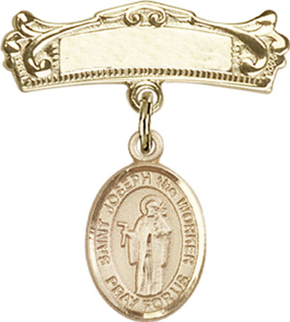 Personalized Baby Badge - Engraved Badge Pin with St. Joseph the Worker Charm