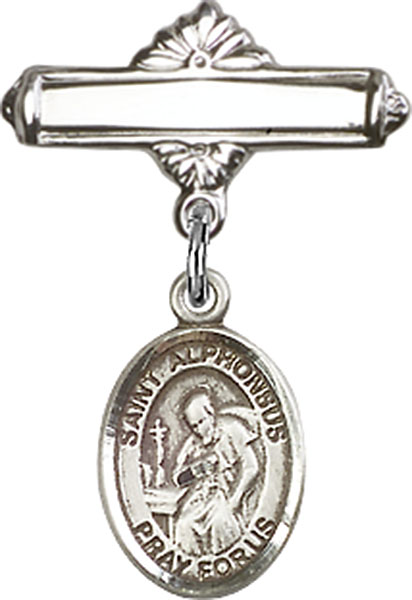 Personalized Baby Badge - Engraved Badge Pin with St. Alphonsus Charm