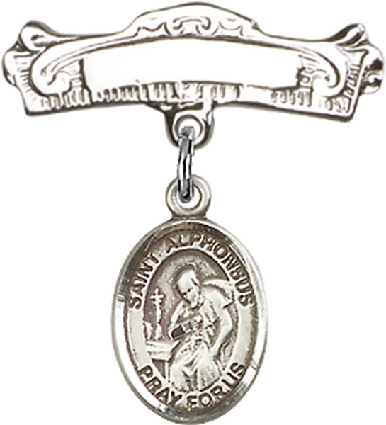Personalized Baby Badge - Engraved Badge Pin with St. Alphonsus Charm