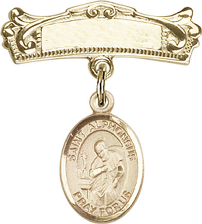 Personalized Baby Badge - Engraved Badge Pin with St. Alphonsus Charm