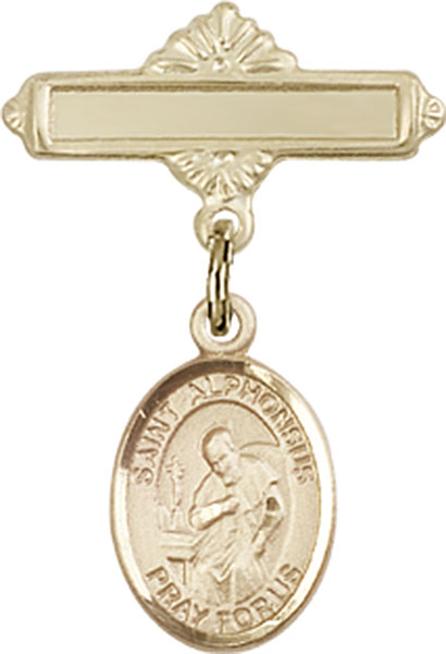 Personalized Baby Badge - Engraved Badge Pin with St. Alphonsus Charm