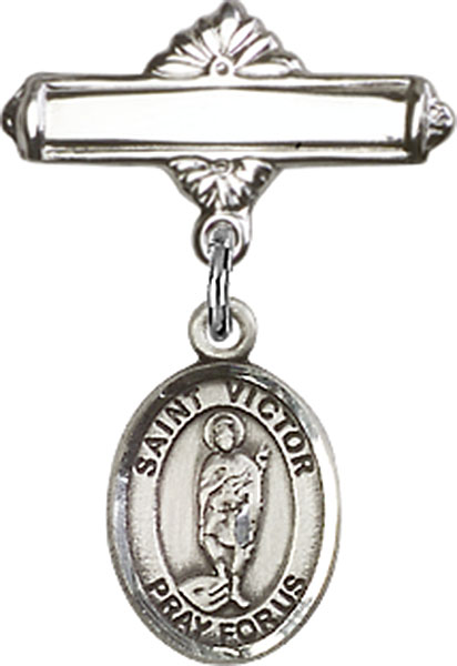 Personalized Baby Badge - Engraved Badge Pin with St. Victor of Marseilles Charm