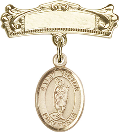 Personalized Baby Badge - Engraved Badge Pin with St. Victor of Marseilles Charm