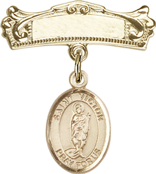Personalized Baby Badge - Engraved Badge Pin with St. Victor of Marseilles Charm
