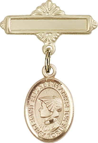 Personalized Baby Badge - Engraved Badge Pin with St. Elizabeth Ann Seton Charm