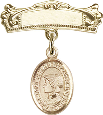Personalized Baby Badge - Engraved Badge Pin with St. Elizabeth Ann Seton Charm