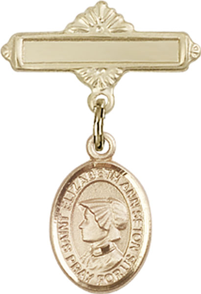 Personalized Baby Badge - Engraved Badge Pin with St. Elizabeth Ann Seton Charm