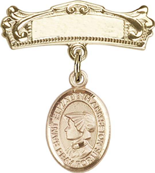 Personalized Baby Badge - Engraved Badge Pin with St. Elizabeth Ann Seton Charm