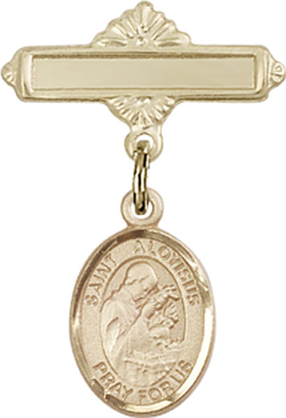 Personalized Baby Badge - Engraved Badge Pin with St. Aloysius Gonzaga Charm