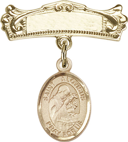 Personalized Baby Badge - Engraved Badge Pin with St. Aloysius Gonzaga Charm