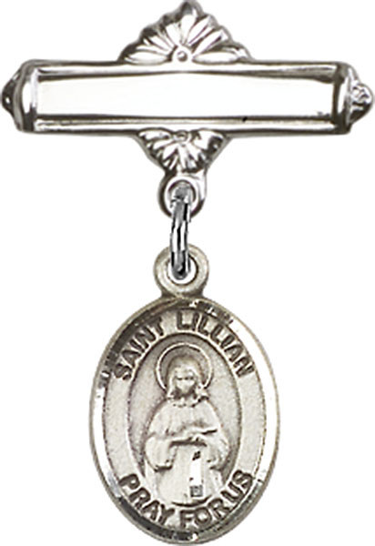 Personalized Baby Badge - Engraved Badge Pin with St. Lillian Charm