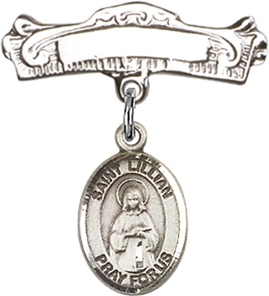 Personalized Baby Badge - Engraved Badge Pin with St. Lillian Charm