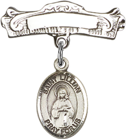 Personalized Baby Badge - Engraved Badge Pin with St. Lillian Charm