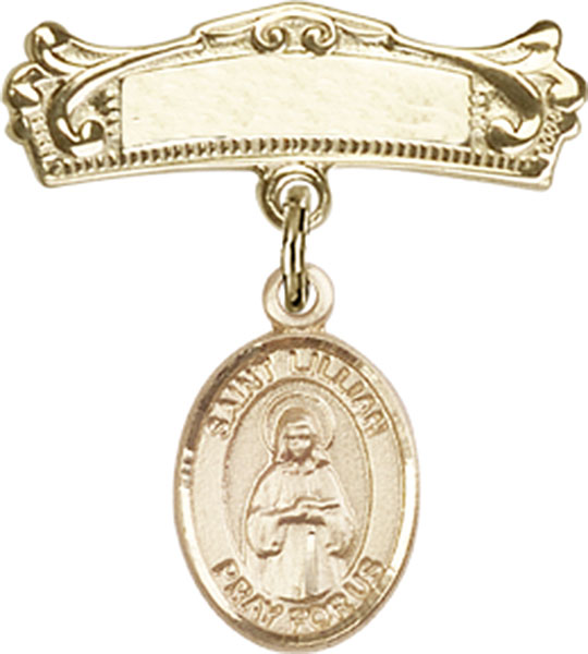 Personalized Baby Badge - Engraved Badge Pin with St. Lillian Charm