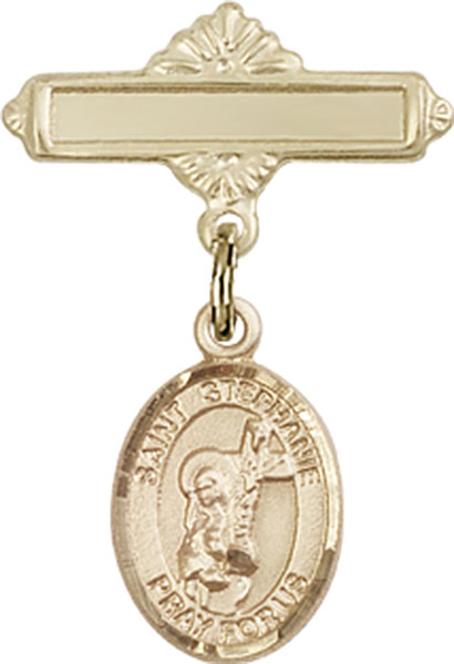 Personalized Baby Badge - Engraved Badge Pin with St. Stephanie Charm