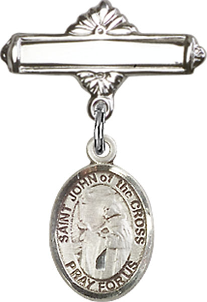 Personalized Baby Badge - Engraved Badge Pin with St. John of the Cross Charm