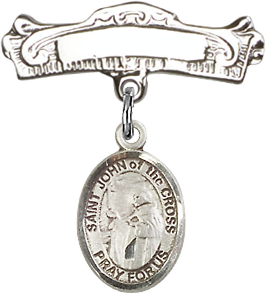 Personalized Baby Badge - Engraved Badge Pin with St. John of the Cross Charm