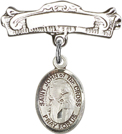 Personalized Baby Badge - Engraved Badge Pin with St. John of the Cross Charm