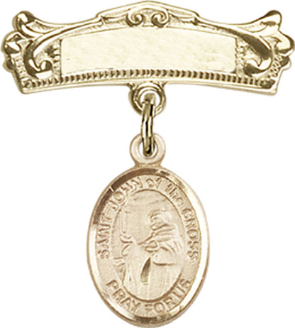 Personalized Baby Badge - Engraved Badge Pin with St. John of the Cross Charm