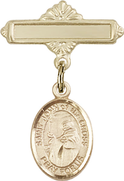Personalized Baby Badge - Engraved Badge Pin with St. John of the Cross Charm