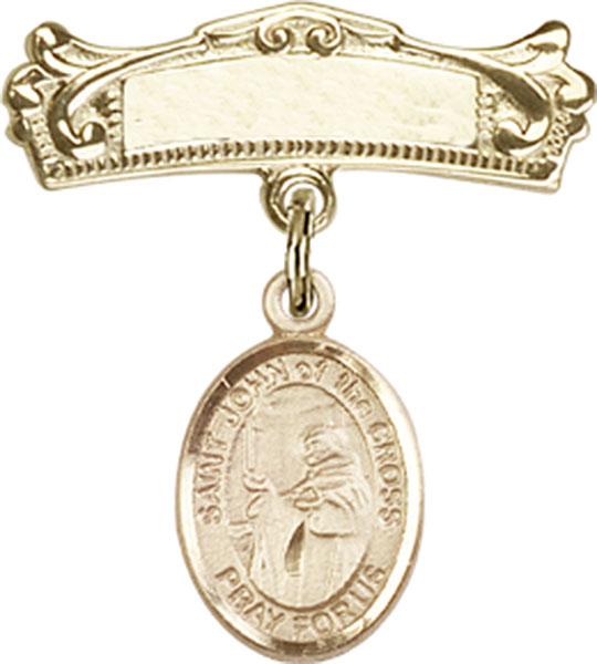 Personalized Baby Badge - Engraved Badge Pin with St. John of the Cross Charm