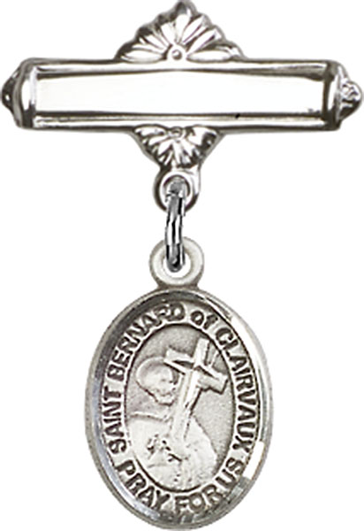 Personalized Baby Badge - Engraved Badge Pin with St. Bernard of Clairvaux Charm