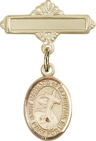 Personalized Baby Badge - Engraved Badge Pin with St. Bernard of Clairvaux Charm