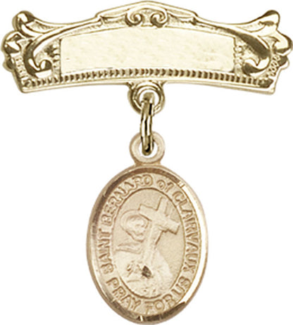 Personalized Baby Badge - Engraved Badge Pin with St. Bernard of Clairvaux Charm