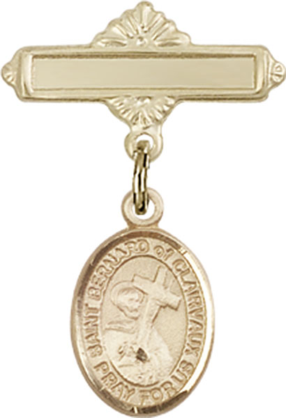 Personalized Baby Badge - Engraved Badge Pin with St. Bernard of Clairvaux Charm