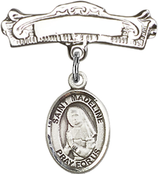 Personalized Baby Badge - Engraved Badge Pin with St. Madeline Sophie Barat Charm