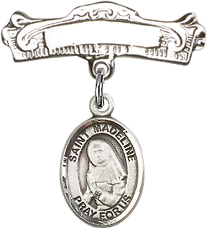 Personalized Baby Badge - Engraved Badge Pin with St. Madeline Sophie Barat Charm