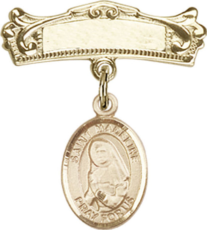 Personalized Baby Badge - Engraved Badge Pin with St. Madeline Sophie Barat Charm