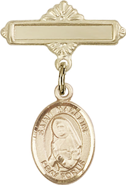Personalized Baby Badge - Engraved Badge Pin with St. Madeline Sophie Barat Charm