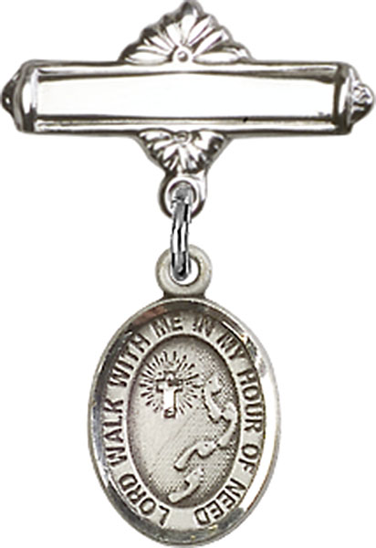 Personalized Baby Badge - Engraved Badge Pin with Footprints / Cross Charm