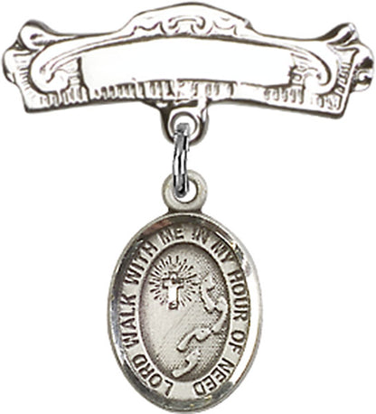 Personalized Baby Badge - Engraved Badge Pin with Footprints / Cross Charm