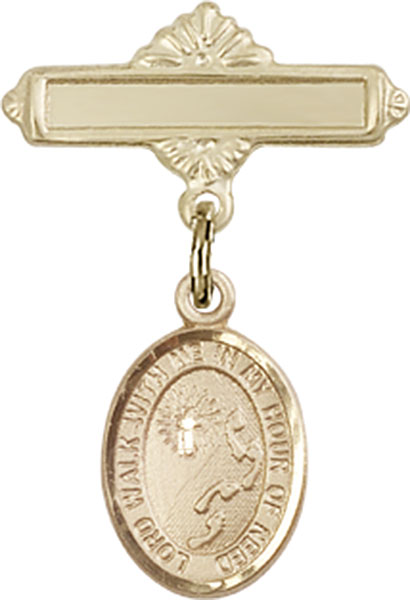 Personalized Baby Badge - Engraved Badge Pin with Footprints / Cross Charm