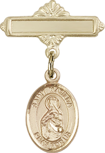 Personalized Baby Badge - Engraved Badge Pin with St. Matilda Charm