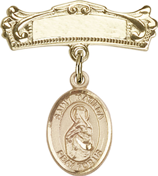 Personalized Baby Badge - Engraved Badge Pin with St. Matilda Charm