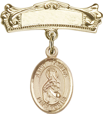 Personalized Baby Badge - Engraved Badge Pin with St. Matilda Charm