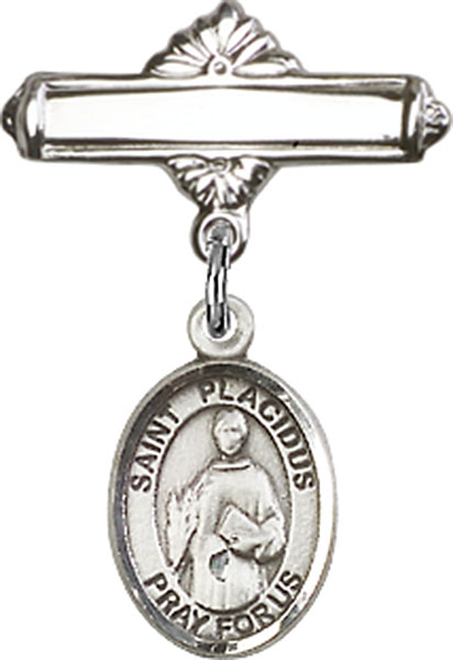 Personalized Baby Badge - Engraved Badge Pin with St. Placidus Charm